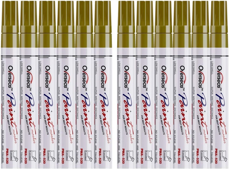 Lesun Gold Paint Pens, 12 Pack Waterproof Oil-Based Paint Pen Set - Quick Dry, Permanent Markers for Rock, Stone, Ceramic, Wood, Fabric, Plastic, Canvas, Glass, Mugs, Tires - Image 1